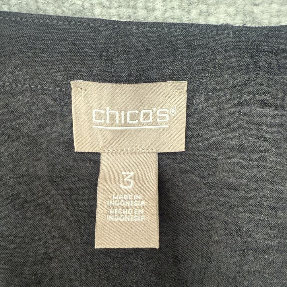 Chicos Shirt Womens 3 (US XL) Black Textured Jacquard Floral Pullover Blouse Top - Picture 3 of 8